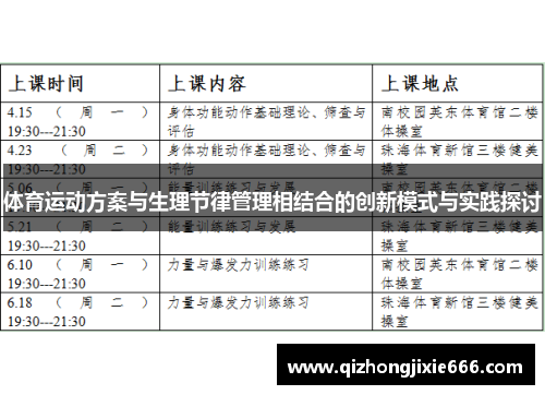体育运动方案与生理节律管理相结合的创新模式与实践探讨