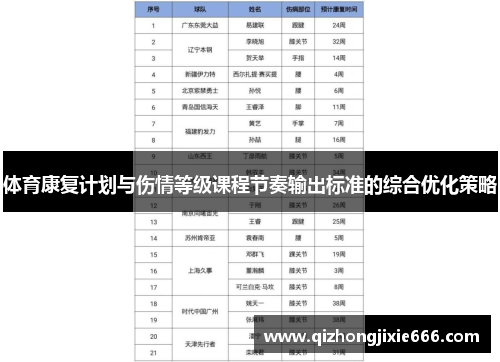 体育康复计划与伤情等级课程节奏输出标准的综合优化策略